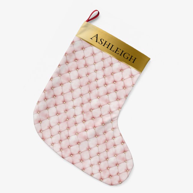 Gold Glam Pretty Chic Pink Christmas  Large Christmas Stocking (Front (Hanging))
