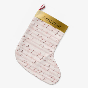 Gold Glam Pretty Chic Pink Music Notes Christmas Large Christmas Stocking