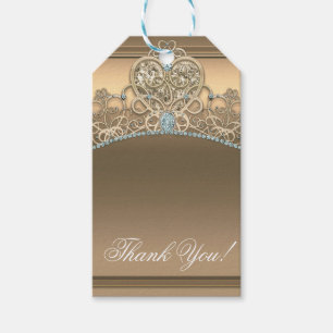 Gold Glam Princess Heart Tiara Birthday Party Gift Tags