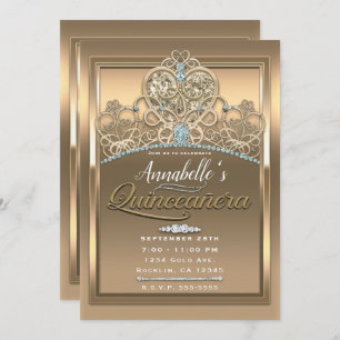 Gold Glam Princess Heart Tiara Birthday Party Invitation