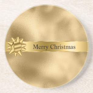 Gold Glam Ribbon and Bow Christmas Coaster
