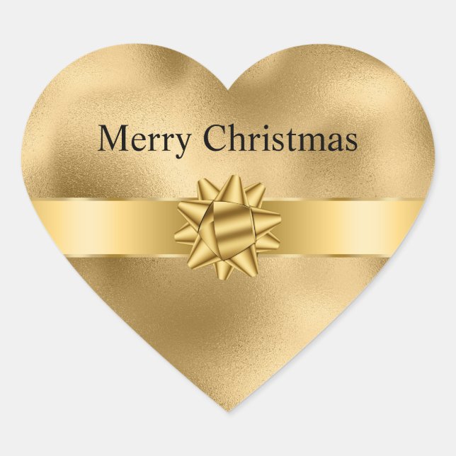 Gold Glam Ribbon and Bow Christmas Heart Sticker (Front)