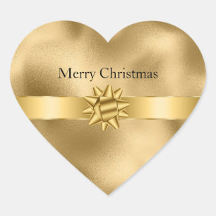Gold Glam Ribbon and Bow Christmas Heart Sticker