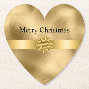 Gold Glam Ribbon and Bow Christmas Paper Coaster