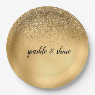 Gold Glam Sparkle Faux Glitter Paper Plate