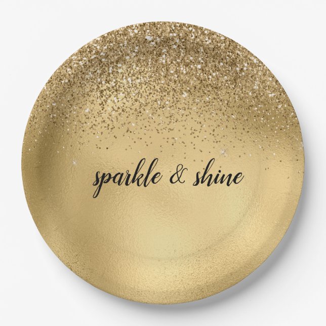 Gold Glam Sparkle Faux Glitter Paper Plate (Front)