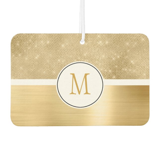 Gold Glam Sparkle Monogram Car Air Freshener (Front)