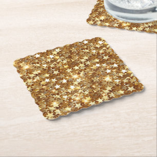 Gold Glam Sparkle Stars Paper Coaster