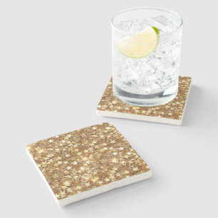 Gold Glam Sparkle Stars Stone Coaster