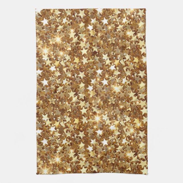 Gold Glam Sparkle Stars Tea Towel (Vertical)