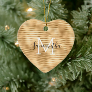 Gold Glam Stripes personalised Monogram Ceramic Ornament