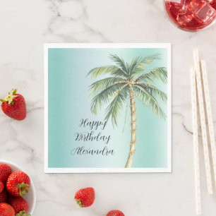 Gold Glam Tropical Palm Tree Birthday Napkin