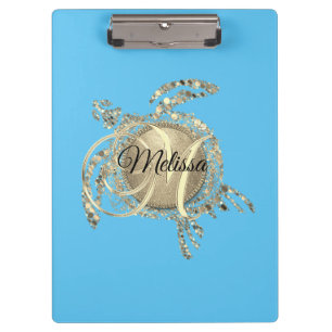 Gold Glam Turtle Monogram Clipboard