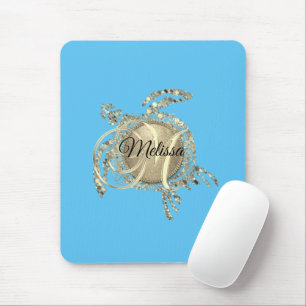 Gold Glam Turtle Monogram Mouse Pad