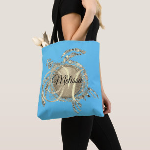 Gold Glam Turtle Monogram Tote Bag