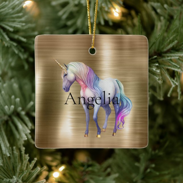 Gold Glam Unicorn Ceramic Ornament (Tree)