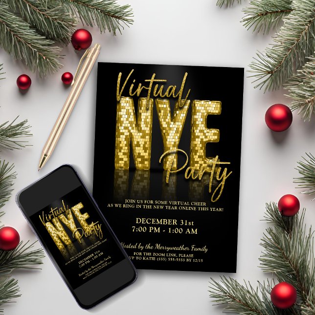 Gold Glam Virtual New Years Eve Party Invitation (Gold Glam Virtual New Years Eve Party Invitation)
