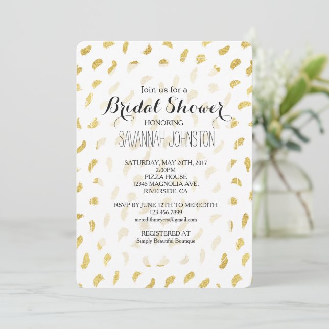 Gold Glam White Abstract Bridal Shower Invitation (Standing Front)