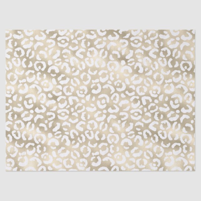 Gold Glam White Leopard Print Tissue Paper (Front)