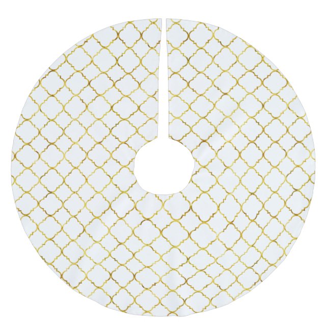 Gold Glam White Quatrefoil Christmas Brushed Polyester Tree Skirt (Front)