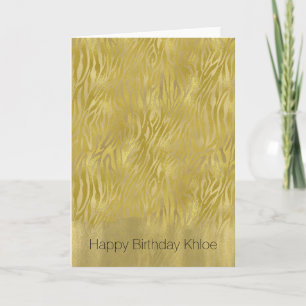 Gold Glam Zebra Print Stripes Birthday Card