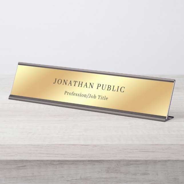 Gold Glamorous Template Modern Elegant Design Desk Name Plate (Front)