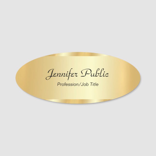 Gold Glamour Elegant Script Personalized Template Name Tag (Front)