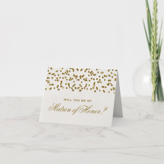 Gold Glamour Glitter Confetti Be Matron of Honour Invitation (Front)