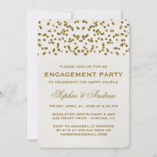 Gold Glamour Glitter Confetti Engagement Party Invitation