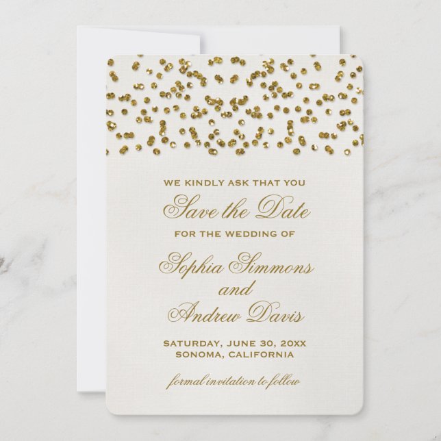 Gold Glamour Glitter Confetti Save the Date (Front)