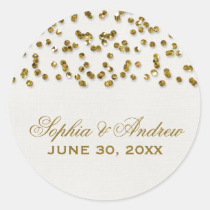 Gold Glamour Glitter Confetti Wedding Sticker