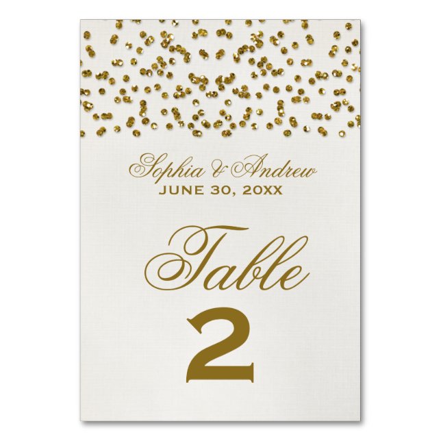Gold Glamour Glitter Confetti Wedding Table Number (Front)