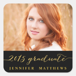 Gold Glamour Handwriting   Photo Graduation Sticke Square Sticker