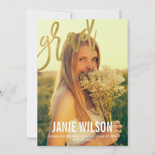 Gold Glamour Modern Script Graduation Announcement (Front)