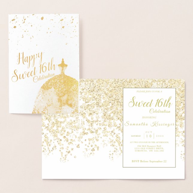 Gold Glamour Spark Drip Sweet 16 Invitation Foil (Display)