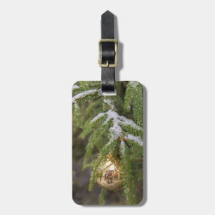 Gold Glass Christmas Ornament On Evergreen Tree Luggage Tag