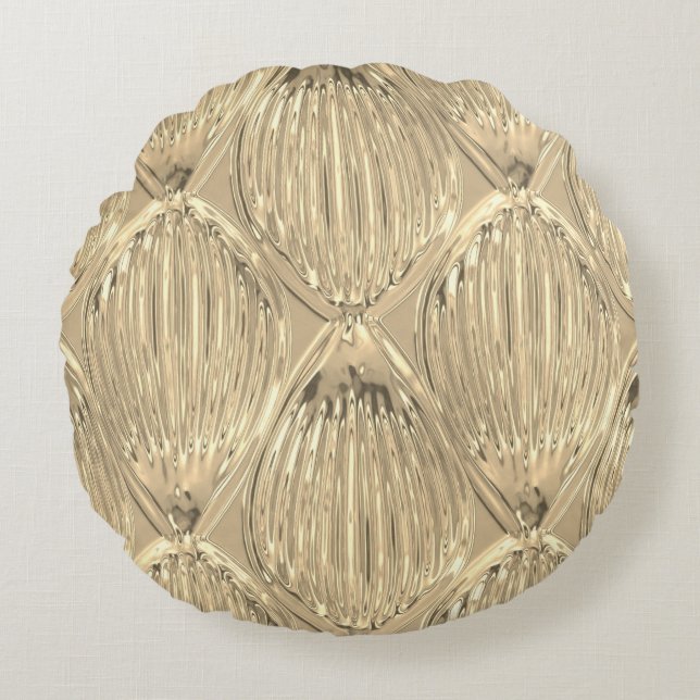 Gold glass look yellow pattern round cushion (Front)
