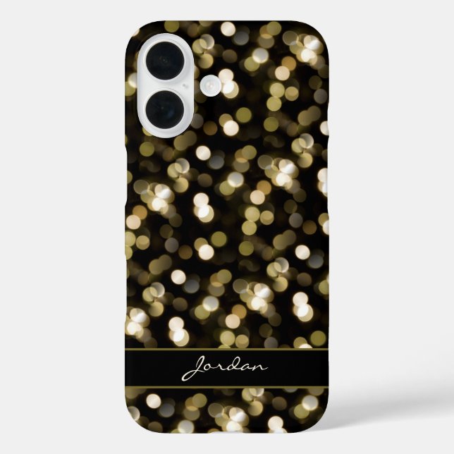 Gold Glimmer Bokeh Sparkle Lights w/ Name Case-Mate iPhone Case (Back)