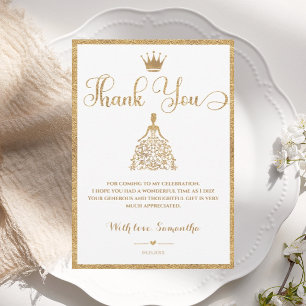 Gold Gliter Princess Baby Shower Thank You Card