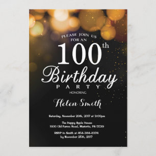 Gold Glitter 100th Birthday Invitation Card