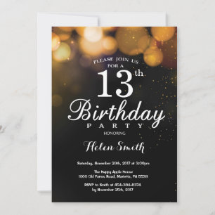 Gold Glitter 13th Birthday Invitation Card