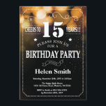Gold Glitter 15th Birthday Invitation<br><div class="desc">Gold Glitter 15th Birthday Invitation. White Typography. Black and White Chalkboard Background. Kids Birthday. Male Men or Women Birthday. Kids Boy or Girl Lady Teen Teenage Bday Invite. 13th 15th 16th 18th 20th 21st 30th 40th 50th 60th 70th 80th 90th 100th. Any Age. For further customisation, please click the "Customise...</div>