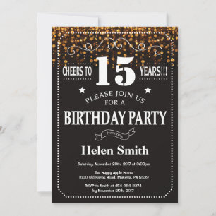 Gold Glitter 15th Birthday Invitation