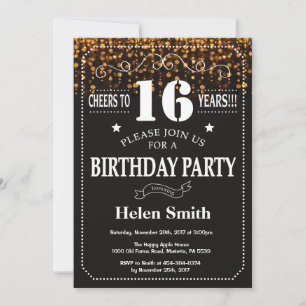 Gold Glitter 16th Birthday Invitation