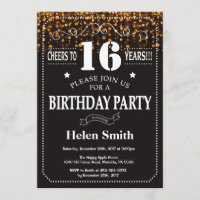 Gold Glitter 16th Birthday Invitation