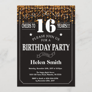 Gold Glitter 16th Birthday Invitation