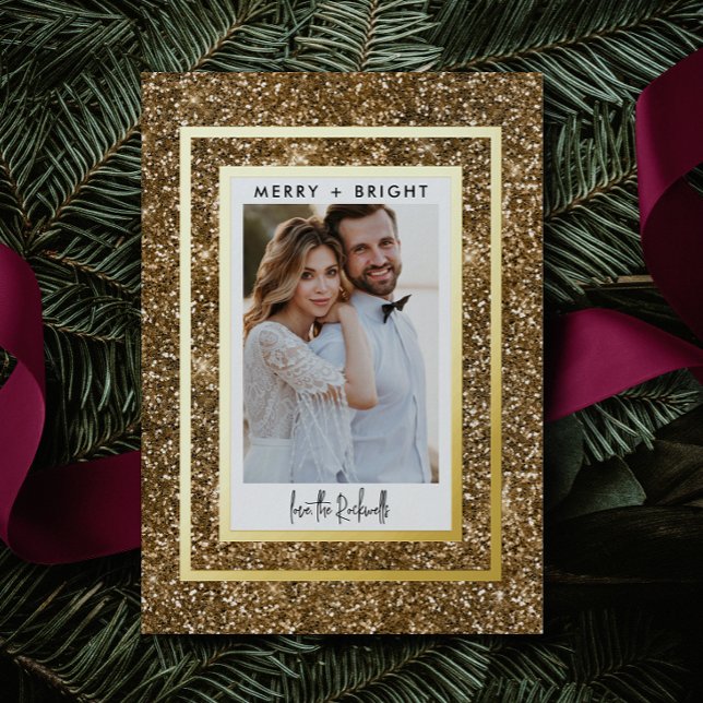 Gold Glitter 1 Photo Real Foil Holiday Card (Creator Uploaded)