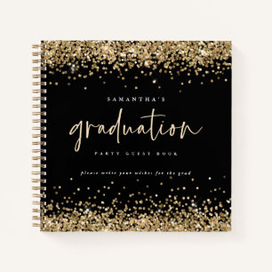 Gold Glitter 2022 Graduation Guest Book Black