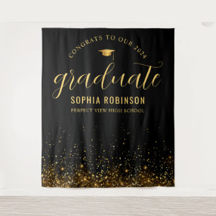 Gold Glitter 2024 Graduate Graduation Party Tapestry