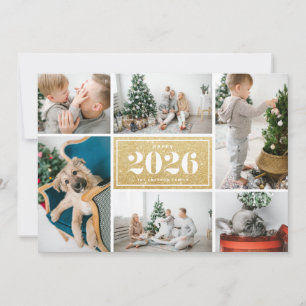 Gold Glitter 2025 Happy New Year Photo Collage Holiday Card